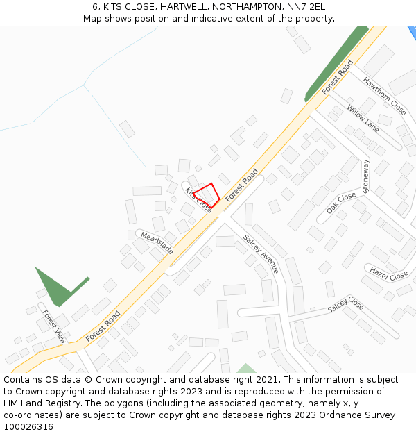 6, KITS CLOSE, HARTWELL, NORTHAMPTON, NN7 2EL: Location map and indicative extent of plot