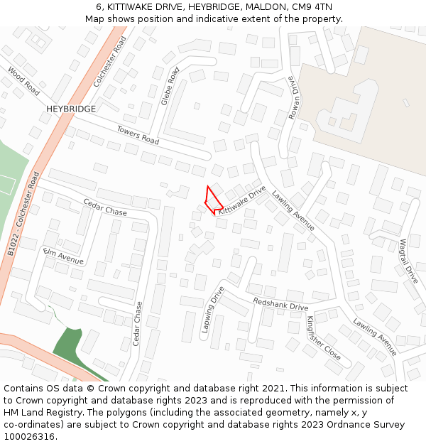 6, KITTIWAKE DRIVE, HEYBRIDGE, MALDON, CM9 4TN: Location map and indicative extent of plot