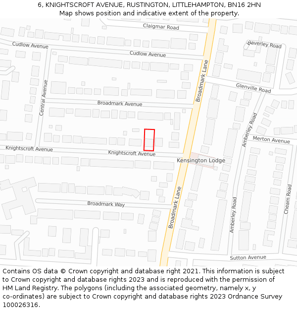 6, KNIGHTSCROFT AVENUE, RUSTINGTON, LITTLEHAMPTON, BN16 2HN: Location map and indicative extent of plot