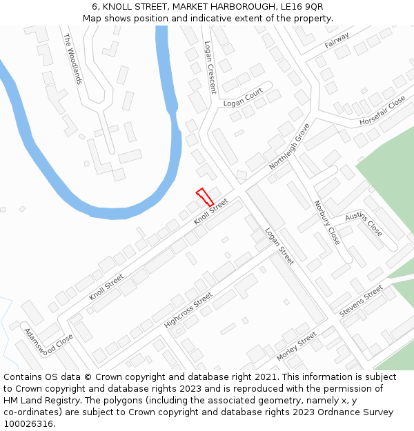 6, KNOLL STREET, MARKET HARBOROUGH, LE16 9QR: Location map and indicative extent of plot