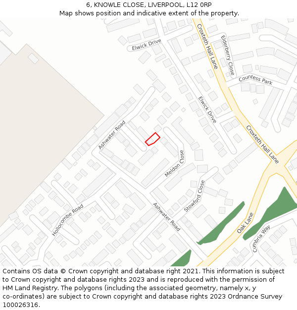 6, KNOWLE CLOSE, LIVERPOOL, L12 0RP: Location map and indicative extent of plot