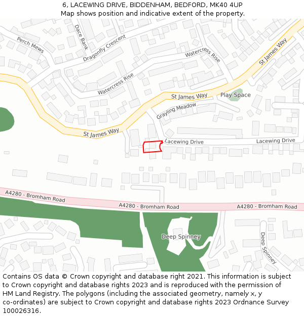 6, LACEWING DRIVE, BIDDENHAM, BEDFORD, MK40 4UP: Location map and indicative extent of plot
