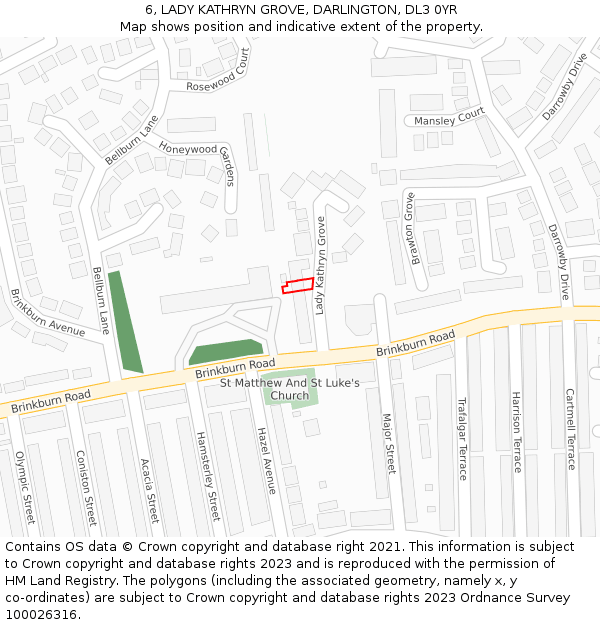 6, LADY KATHRYN GROVE, DARLINGTON, DL3 0YR: Location map and indicative extent of plot