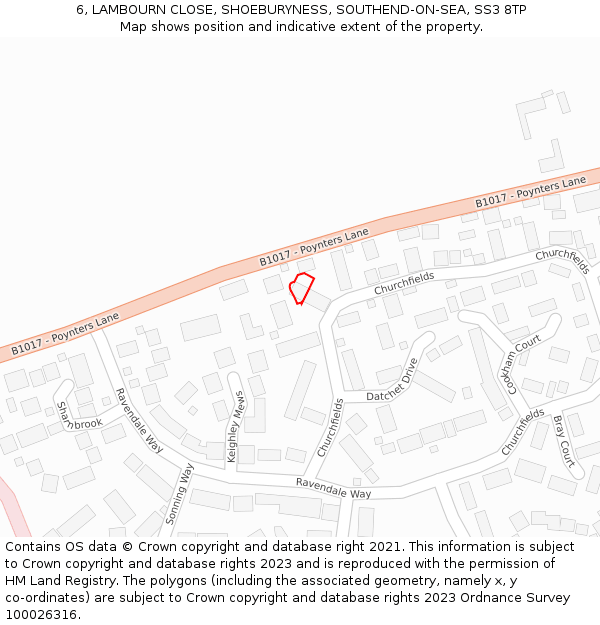 6, LAMBOURN CLOSE, SHOEBURYNESS, SOUTHEND-ON-SEA, SS3 8TP: Location map and indicative extent of plot