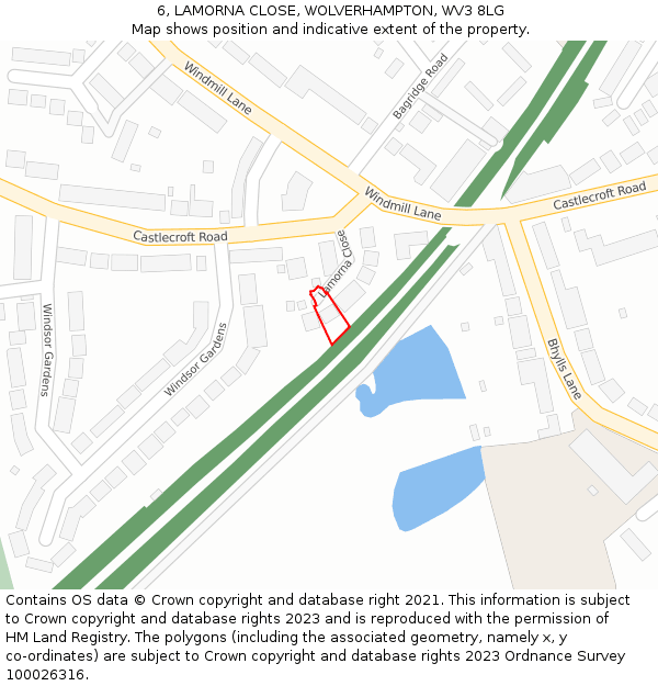 6, LAMORNA CLOSE, WOLVERHAMPTON, WV3 8LG: Location map and indicative extent of plot