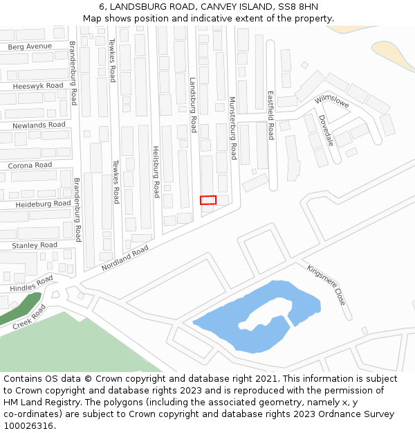 6, LANDSBURG ROAD, CANVEY ISLAND, SS8 8HN: Location map and indicative extent of plot