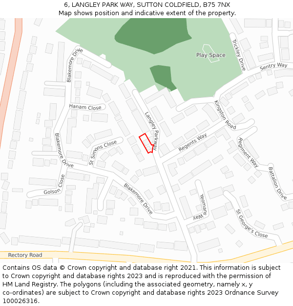 6, LANGLEY PARK WAY, SUTTON COLDFIELD, B75 7NX: Location map and indicative extent of plot
