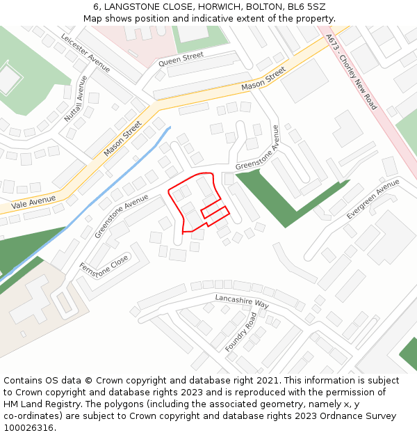 6, LANGSTONE CLOSE, HORWICH, BOLTON, BL6 5SZ: Location map and indicative extent of plot