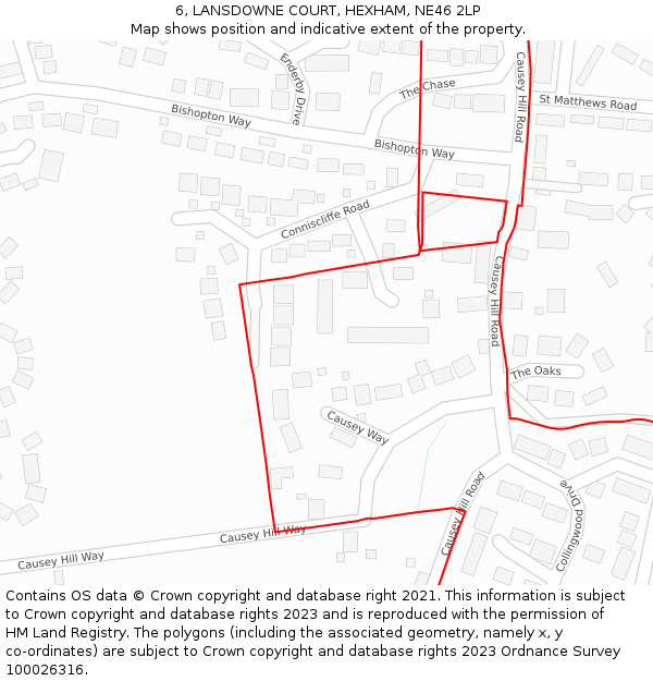 6, LANSDOWNE COURT, HEXHAM, NE46 2LP: Location map and indicative extent of plot