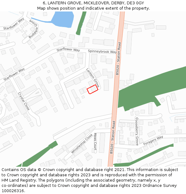 6, LANTERN GROVE, MICKLEOVER, DERBY, DE3 0GY: Location map and indicative extent of plot