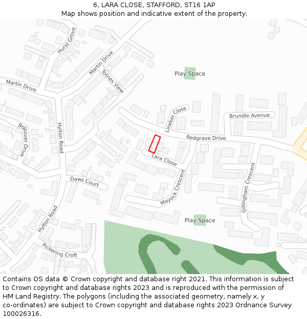 6, LARA CLOSE, STAFFORD, ST16 1AP: Location map and indicative extent of plot