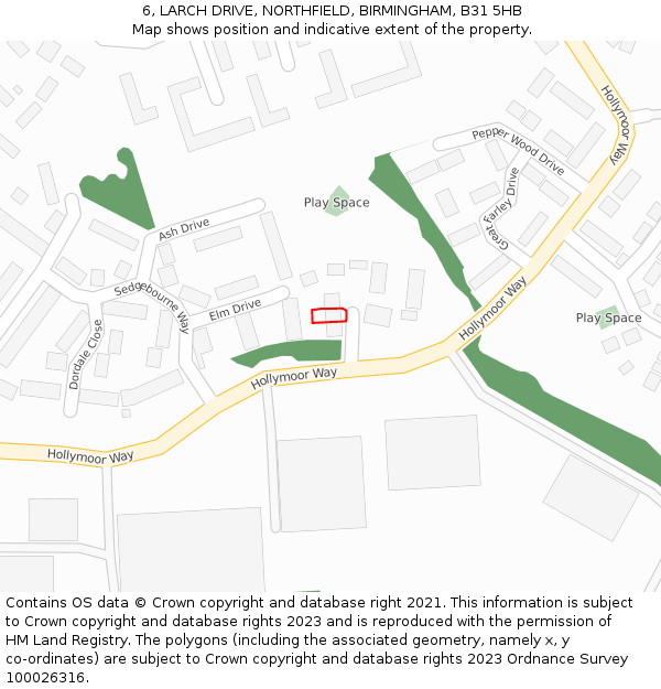 6, LARCH DRIVE, NORTHFIELD, BIRMINGHAM, B31 5HB: Location map and indicative extent of plot