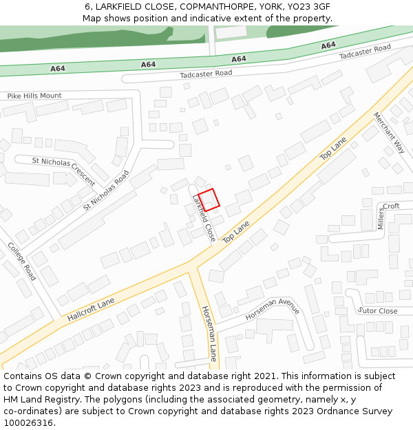 6, LARKFIELD CLOSE, COPMANTHORPE, YORK, YO23 3GF: Location map and indicative extent of plot