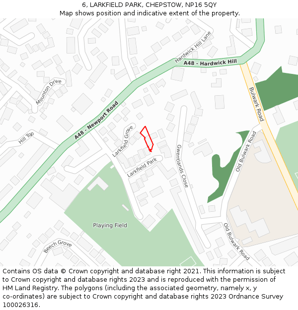 6, LARKFIELD PARK, CHEPSTOW, NP16 5QY: Location map and indicative extent of plot