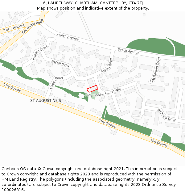 6, LAUREL WAY, CHARTHAM, CANTERBURY, CT4 7TJ: Location map and indicative extent of plot