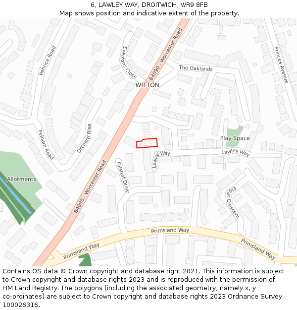 6, LAWLEY WAY, DROITWICH, WR9 8FB: Location map and indicative extent of plot
