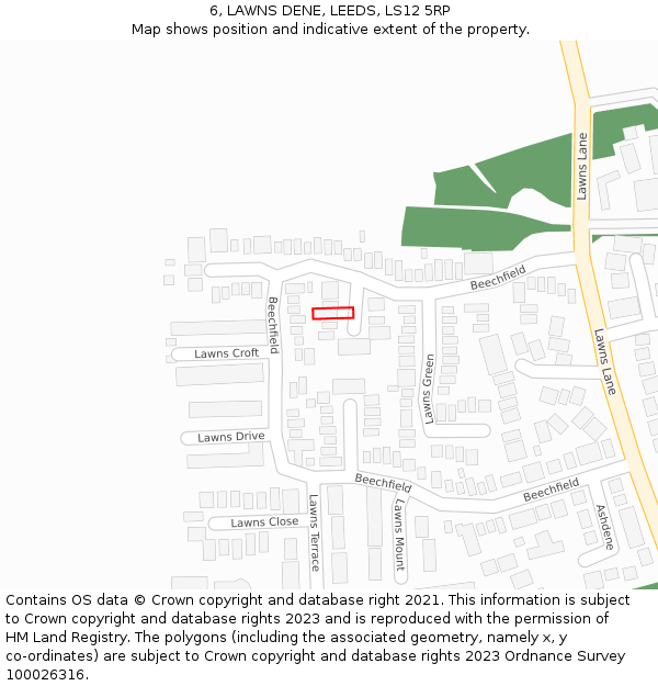 6, LAWNS DENE, LEEDS, LS12 5RP: Location map and indicative extent of plot