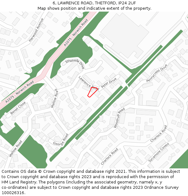 6, LAWRENCE ROAD, THETFORD, IP24 2UF: Location map and indicative extent of plot