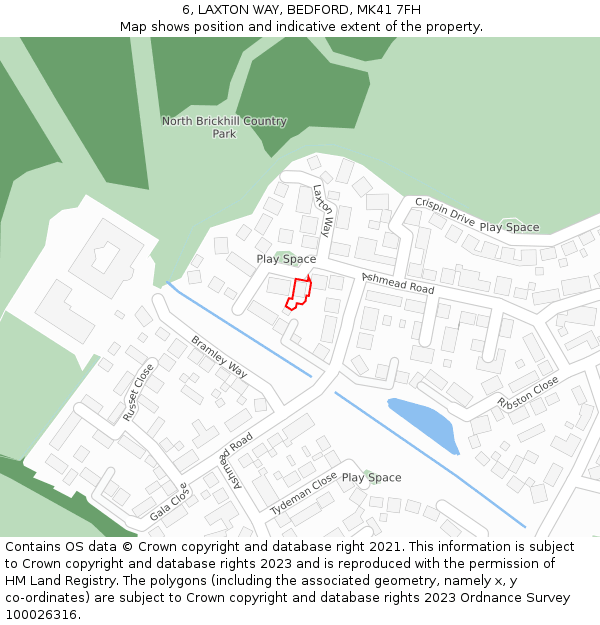 6, LAXTON WAY, BEDFORD, MK41 7FH: Location map and indicative extent of plot