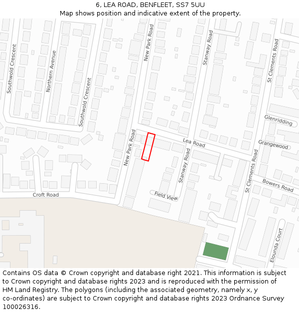 6, LEA ROAD, BENFLEET, SS7 5UU: Location map and indicative extent of plot