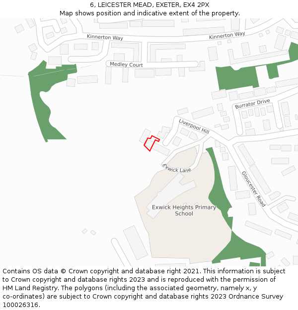 6, LEICESTER MEAD, EXETER, EX4 2PX: Location map and indicative extent of plot