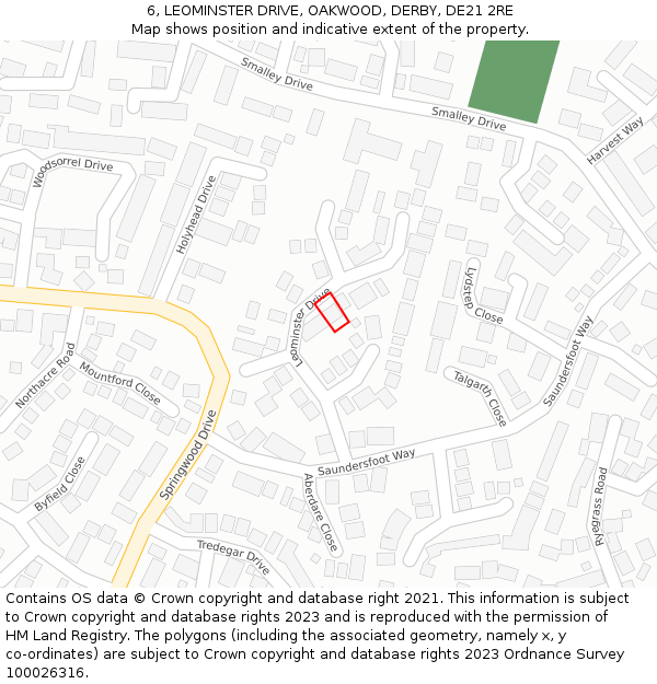 6, LEOMINSTER DRIVE, OAKWOOD, DERBY, DE21 2RE: Location map and indicative extent of plot