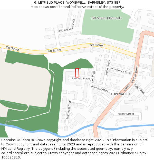 6, LEYFIELD PLACE, WOMBWELL, BARNSLEY, S73 8BF: Location map and indicative extent of plot