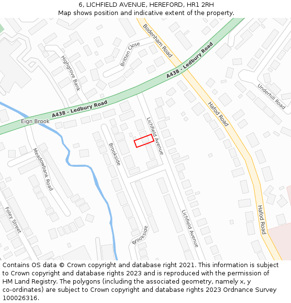 6, LICHFIELD AVENUE, HEREFORD, HR1 2RH: Location map and indicative extent of plot