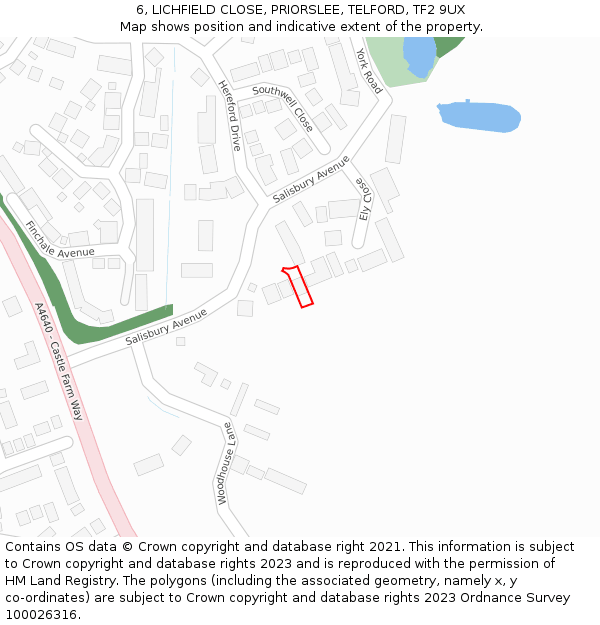 6, LICHFIELD CLOSE, PRIORSLEE, TELFORD, TF2 9UX: Location map and indicative extent of plot