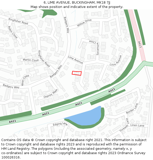 6, LIME AVENUE, BUCKINGHAM, MK18 7JJ: Location map and indicative extent of plot