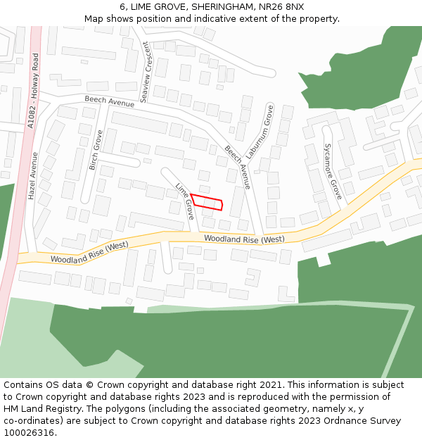 6, LIME GROVE, SHERINGHAM, NR26 8NX: Location map and indicative extent of plot