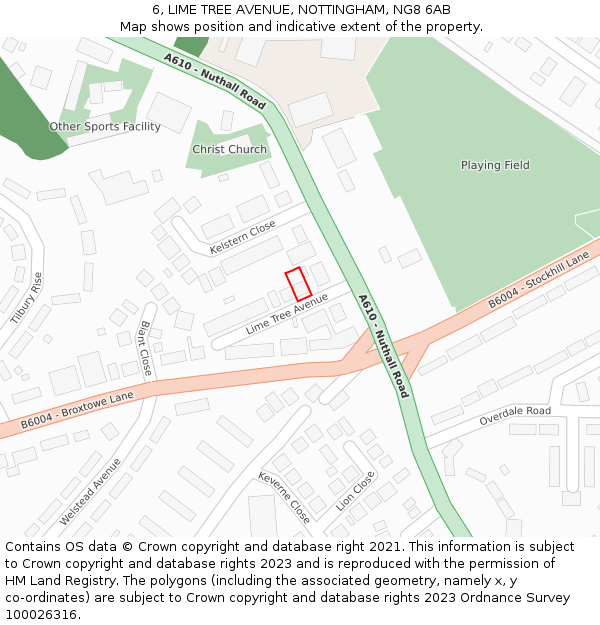 6, LIME TREE AVENUE, NOTTINGHAM, NG8 6AB: Location map and indicative extent of plot