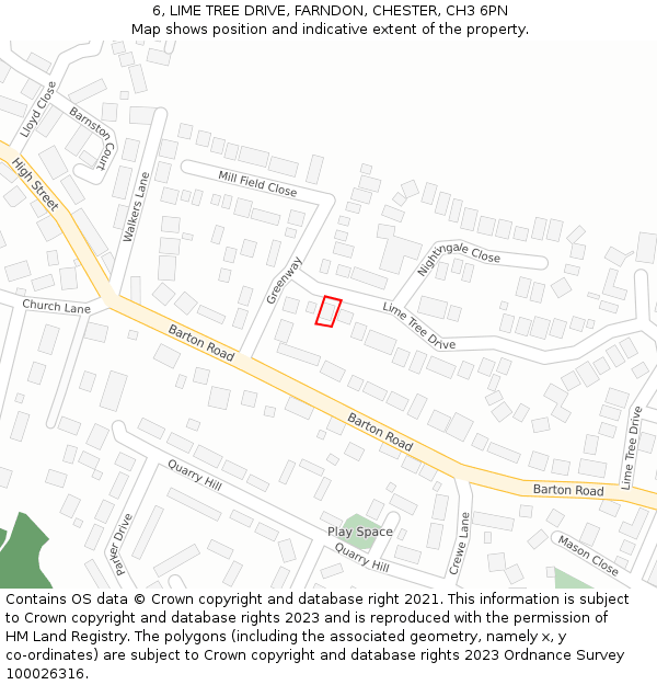 6, LIME TREE DRIVE, FARNDON, CHESTER, CH3 6PN: Location map and indicative extent of plot
