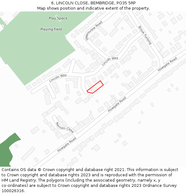 6, LINCOLN CLOSE, BEMBRIDGE, PO35 5RP: Location map and indicative extent of plot