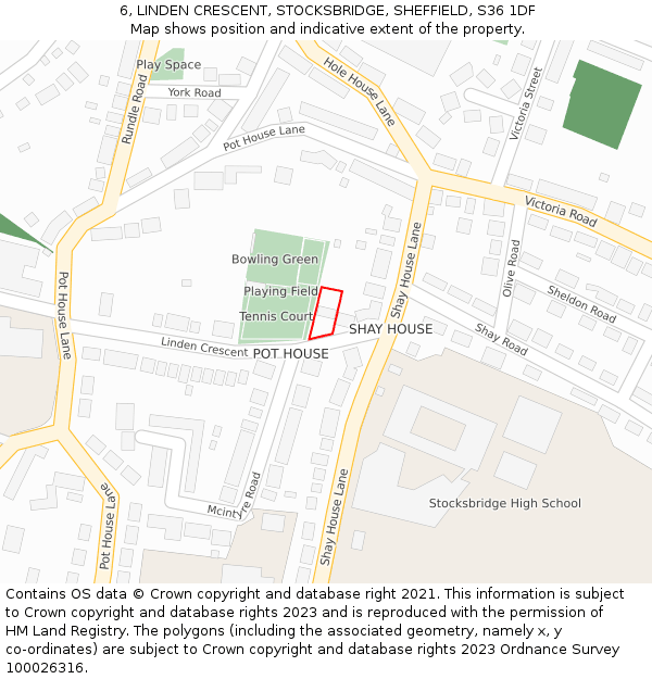 6, LINDEN CRESCENT, STOCKSBRIDGE, SHEFFIELD, S36 1DF: Location map and indicative extent of plot