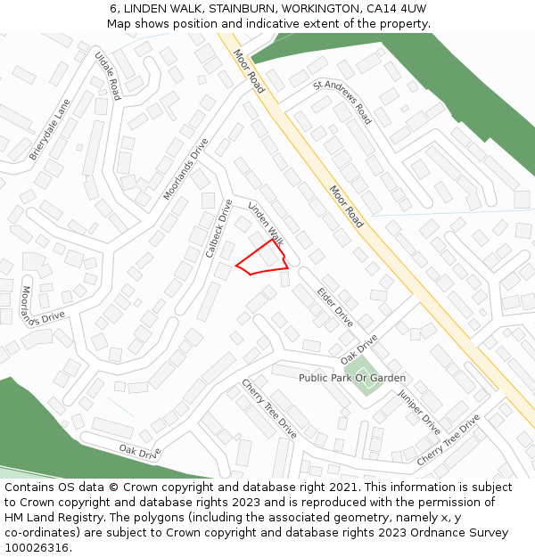 6, LINDEN WALK, STAINBURN, WORKINGTON, CA14 4UW: Location map and indicative extent of plot