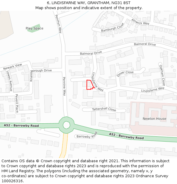 6, LINDISFARNE WAY, GRANTHAM, NG31 8ST: Location map and indicative extent of plot