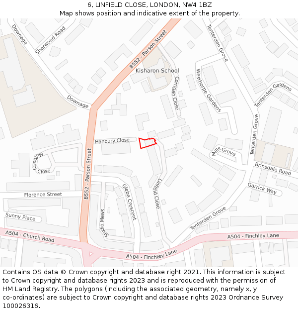 6, LINFIELD CLOSE, LONDON, NW4 1BZ: Location map and indicative extent of plot