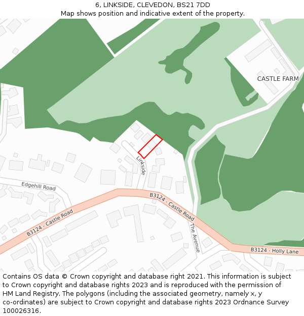 6, LINKSIDE, CLEVEDON, BS21 7DD: Location map and indicative extent of plot