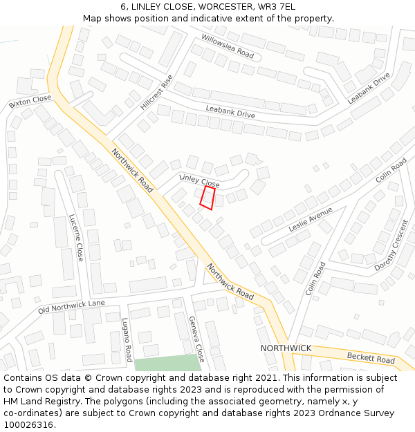 6, LINLEY CLOSE, WORCESTER, WR3 7EL: Location map and indicative extent of plot