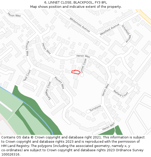 6, LINNET CLOSE, BLACKPOOL, FY3 8FL: Location map and indicative extent of plot