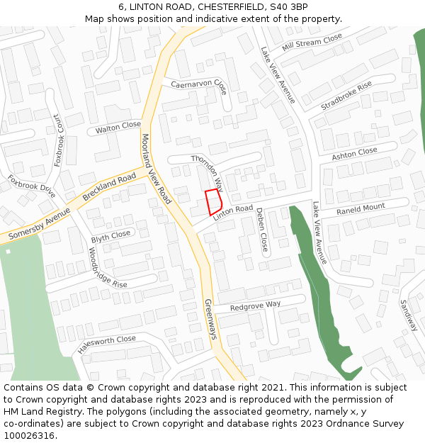 6, LINTON ROAD, CHESTERFIELD, S40 3BP: Location map and indicative extent of plot