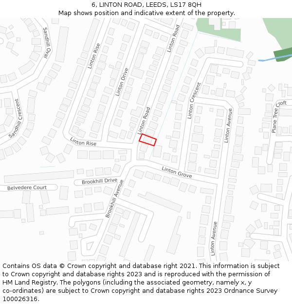 6, LINTON ROAD, LEEDS, LS17 8QH: Location map and indicative extent of plot