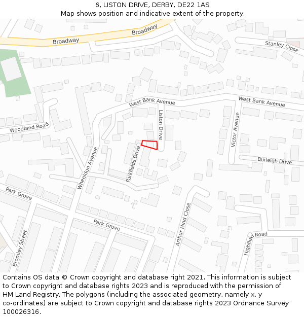 6, LISTON DRIVE, DERBY, DE22 1AS: Location map and indicative extent of plot