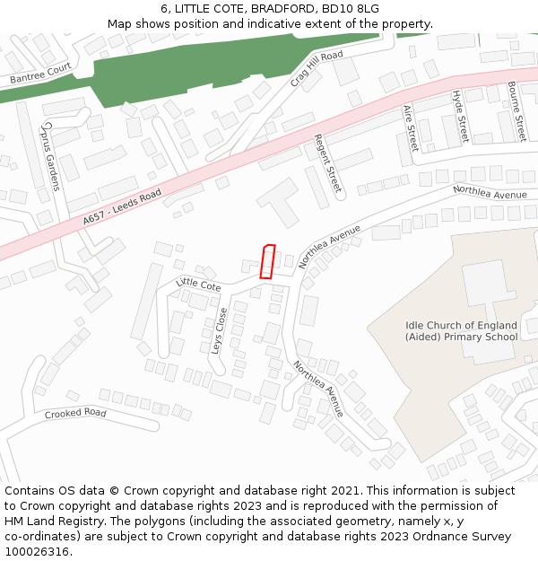 6, LITTLE COTE, BRADFORD, BD10 8LG: Location map and indicative extent of plot
