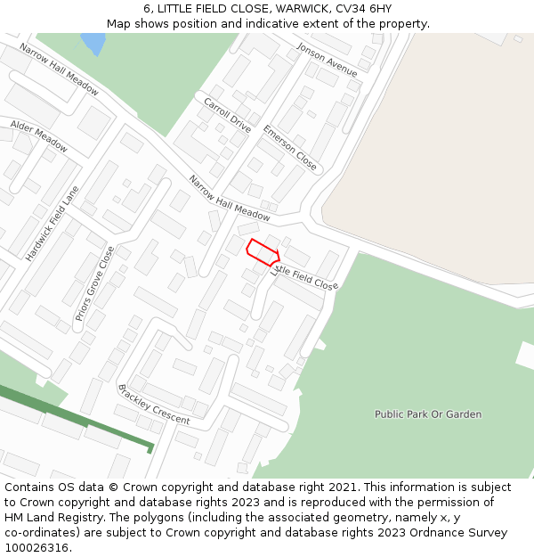 6, LITTLE FIELD CLOSE, WARWICK, CV34 6HY: Location map and indicative extent of plot