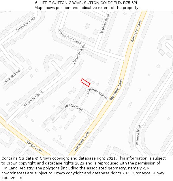 6, LITTLE SUTTON GROVE, SUTTON COLDFIELD, B75 5PL: Location map and indicative extent of plot