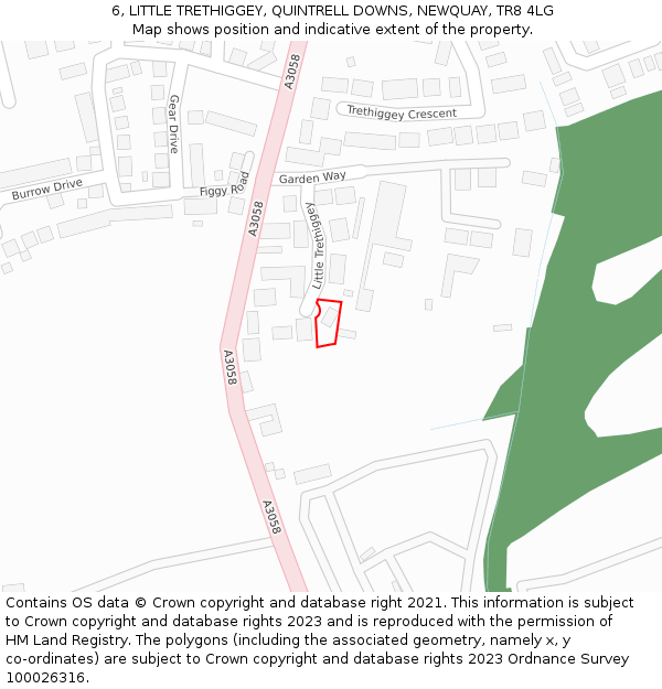 6, LITTLE TRETHIGGEY, QUINTRELL DOWNS, NEWQUAY, TR8 4LG: Location map and indicative extent of plot