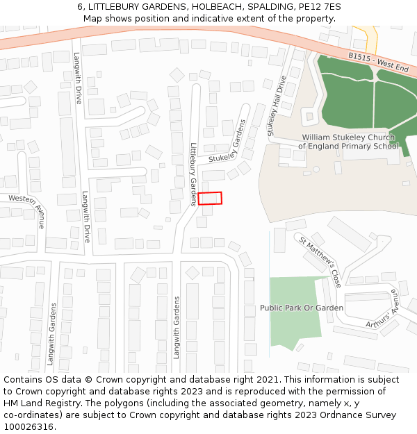 6, LITTLEBURY GARDENS, HOLBEACH, SPALDING, PE12 7ES: Location map and indicative extent of plot