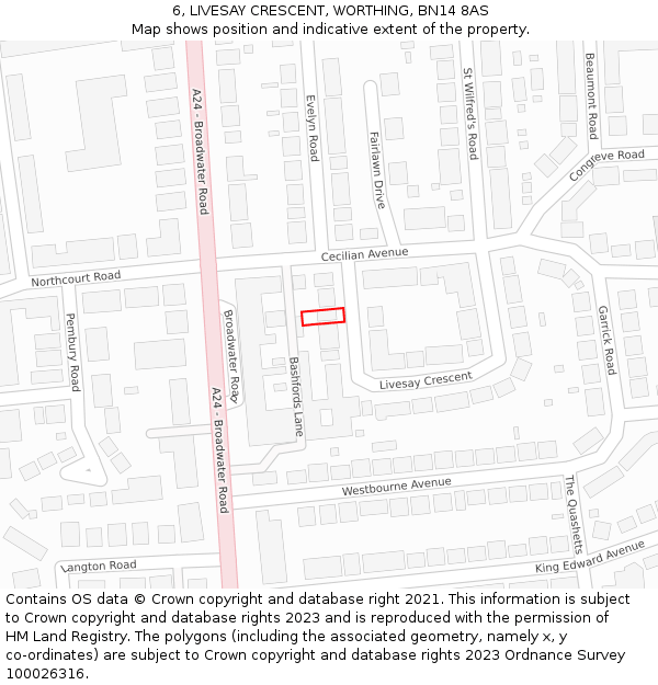 6, LIVESAY CRESCENT, WORTHING, BN14 8AS: Location map and indicative extent of plot